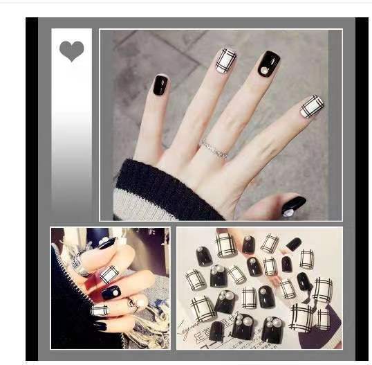 Artificial nails in modern check pattern Stornfield