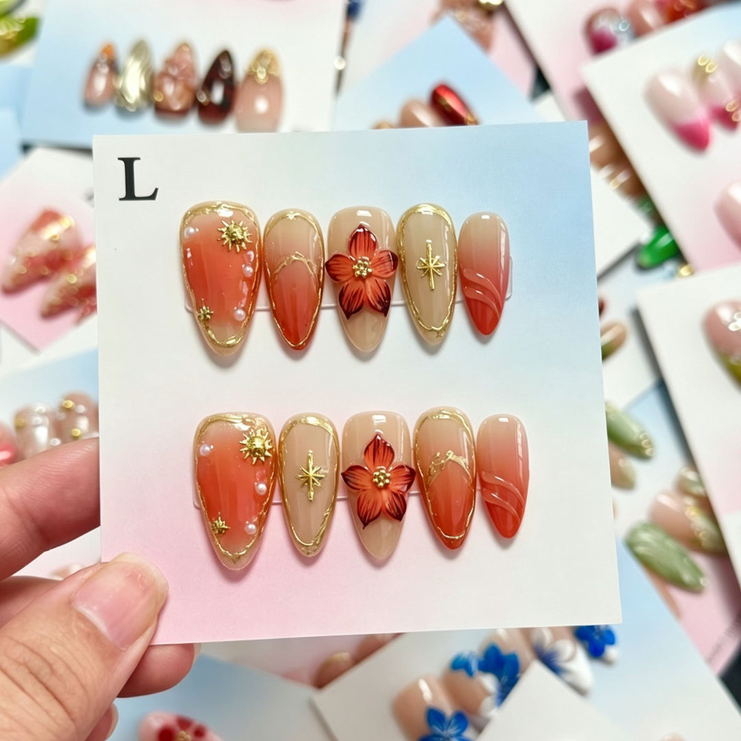 Handmade Floral Design Press-On Nails Set