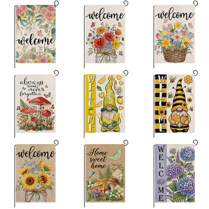 Decorative Burlap-Texture Welcome Garden Banner Flag with Sunflower Bouquet Mason Jar Artwork