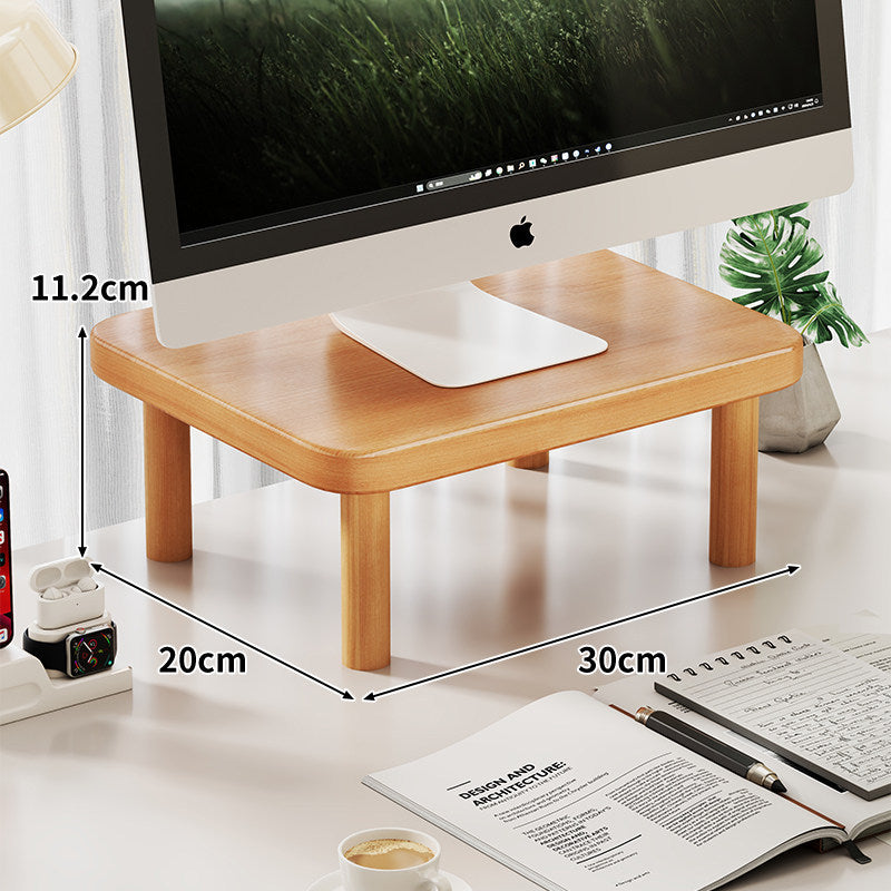 Compact Solid Wood Monitor Riser Stand with Four Round Legs