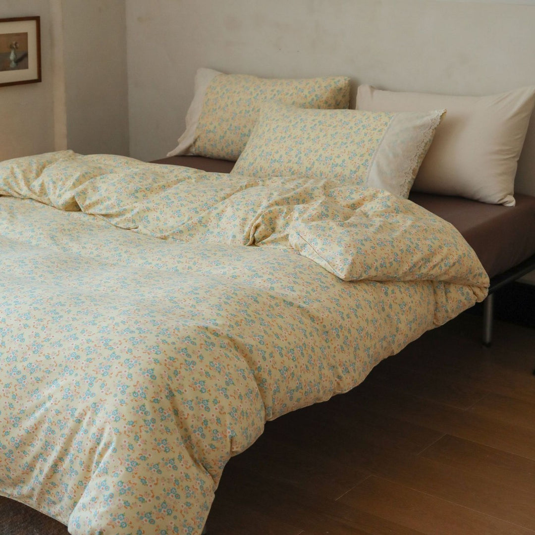 Floral Microcotton Duvet Cover Set with Lace-Trim Pillow Shams