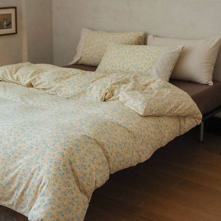 Floral Microcotton Duvet Cover Set with Lace-Trim Pillow Shams