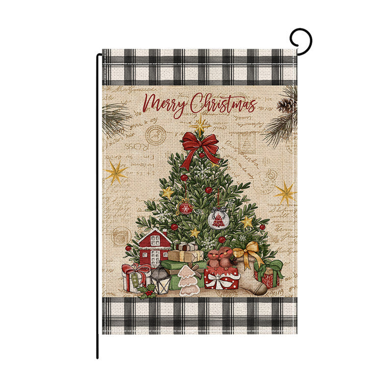 Holiday Welcome Burlap Garden Flag with Vintage Santa Illustration