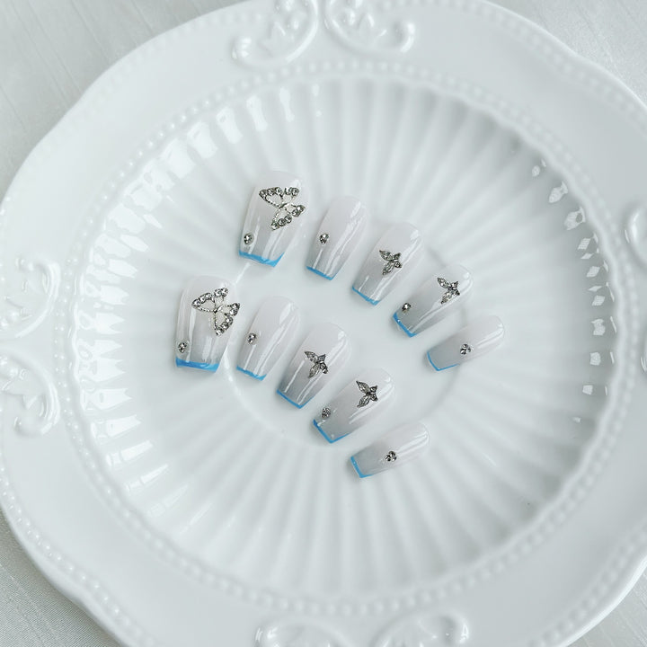 Decorative Press-On Nail Tips with Rhinestone Accents