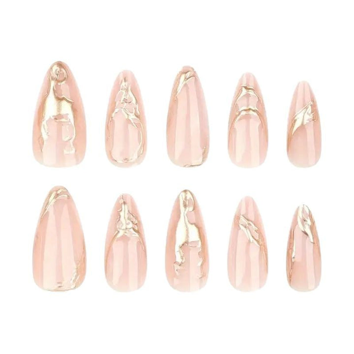 Elegant Stiletto Nail Enhancements with Gold Accent Details Stornfield