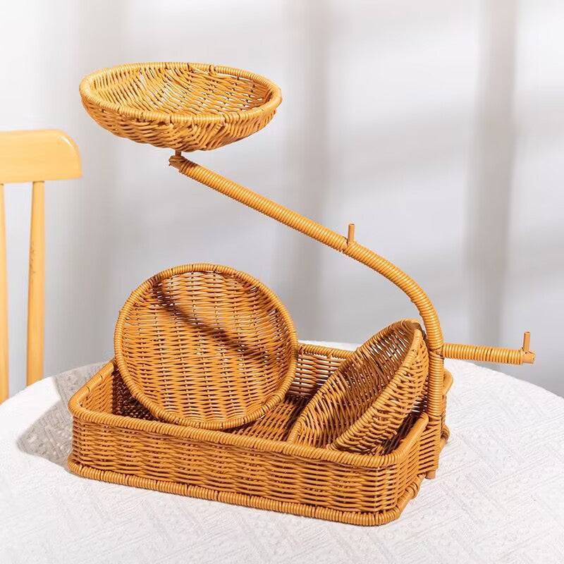 Unisex fruit and vegetable rack made of rattan with multiple levels Stornfield