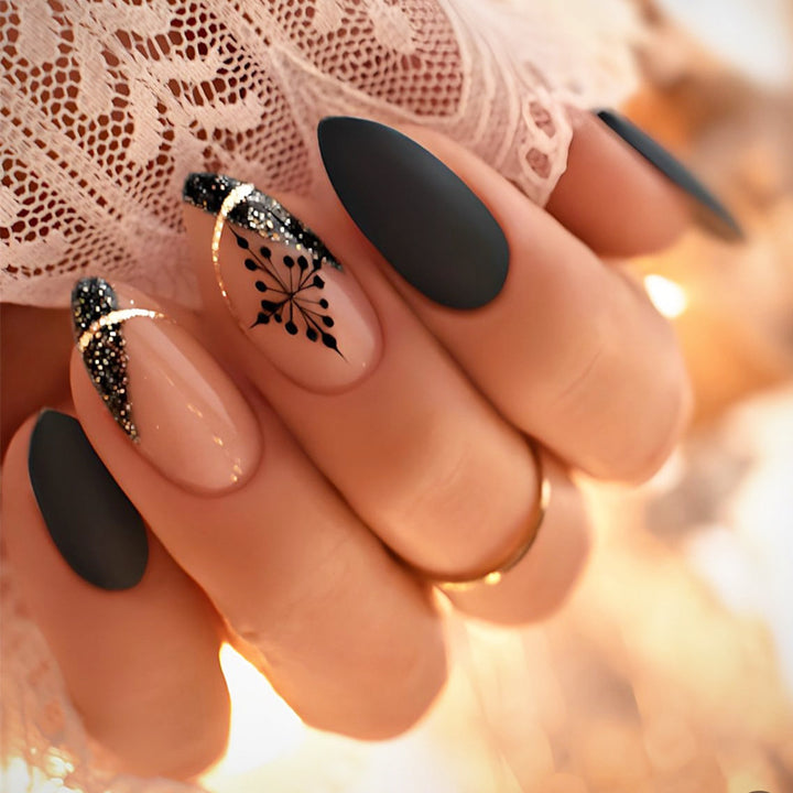 Artistic Matte Press-On Nail Set with Unique Floral Patterns Stornfield