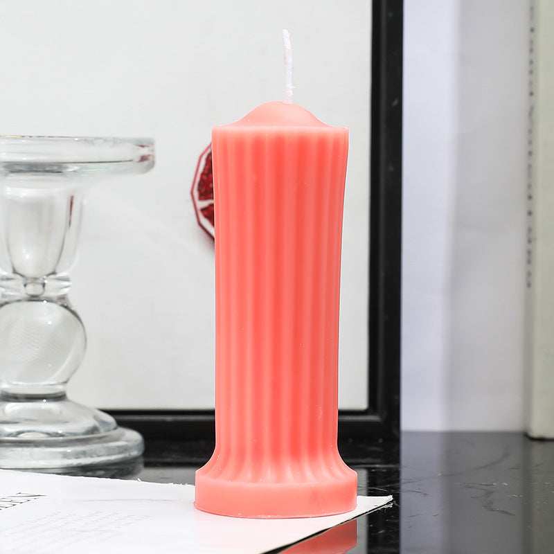 Fluted Column Decorative Pillar Candle with Textured Ribbed Sides