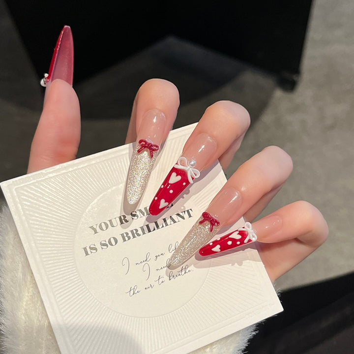 Romantic Heart-Themed Press-On Nail Extensions Stornfield