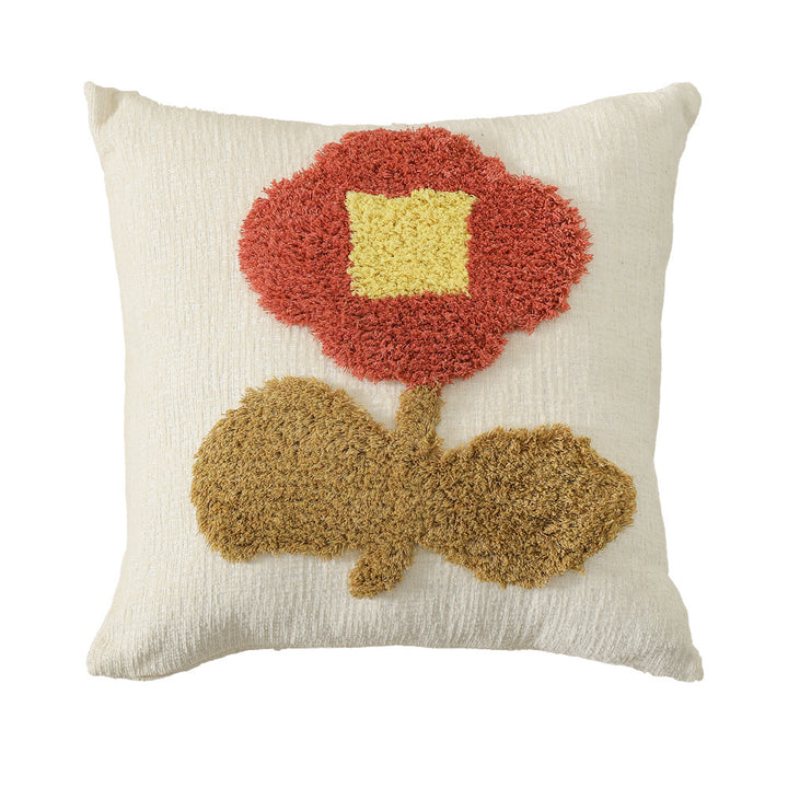 Decorative tufted cushion cover with hand-tufted flower applique Stornfield