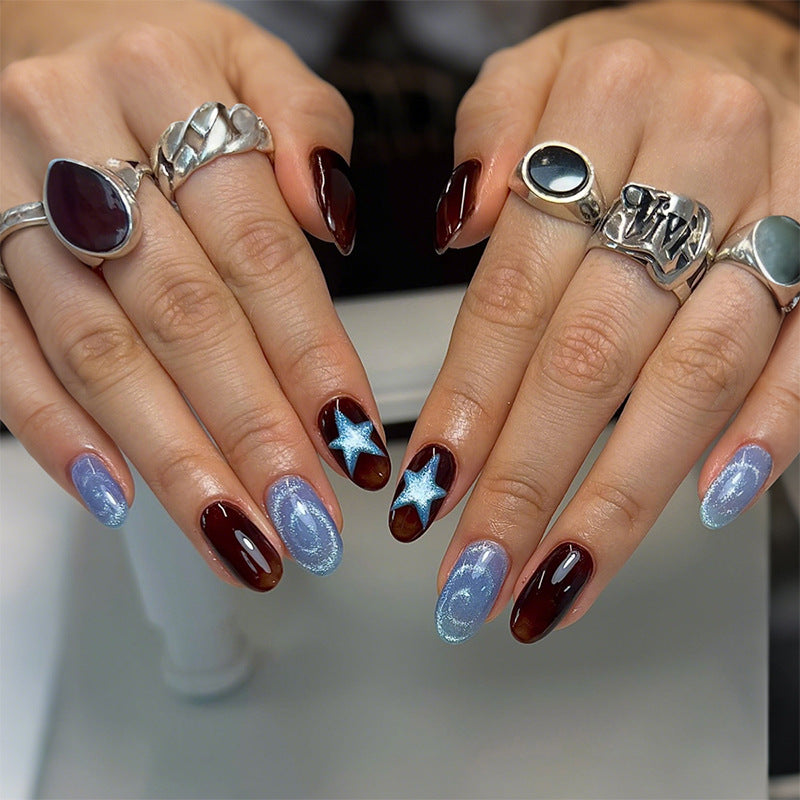 Decorative Press-On Nail Set with Star and Glossy Finish Stornfield