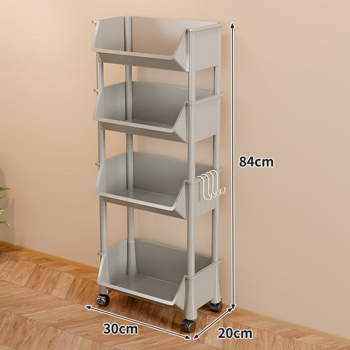 Compact Two-Tier Rolling Storage Cart with Detachable Hooks and Deep Lower Bin