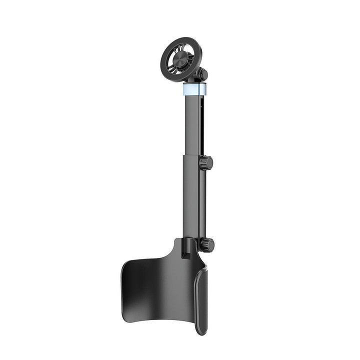 Adjustable car headrest tablet and smartphone holder with telescopic support arm and anti slip cradle Stornfield