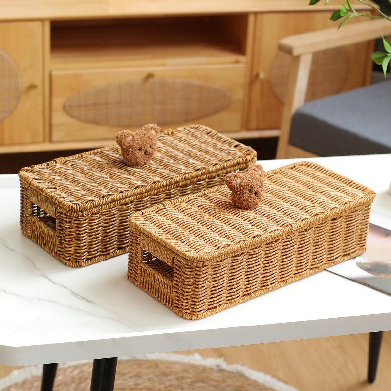 Decorative Woven Storage Box with Cute Bear Lid Stornfield