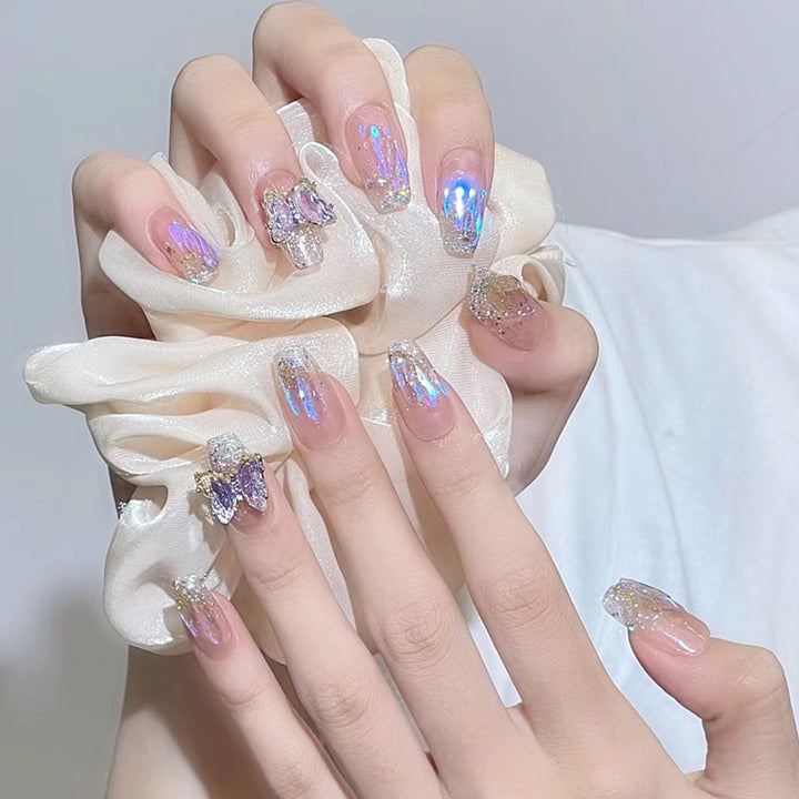 Acrylic Nail Set with Glitter and 3D Butterfly Decorations Stornfield