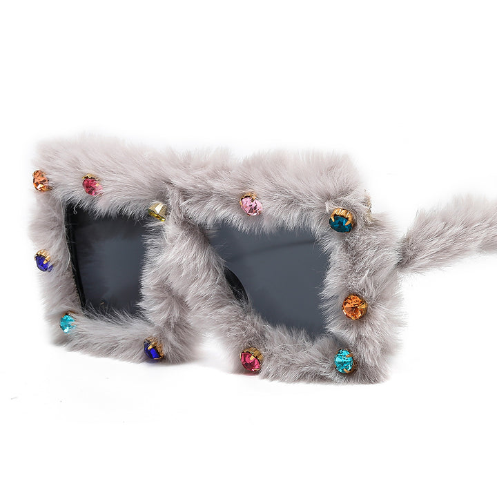 Ladies glamorous and luxurious sunglasses with fur-trimmed frame Stornfield