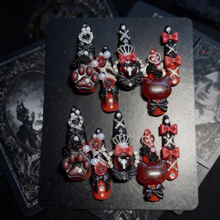 Gothic-Inspired Theatrical Press-On Nail Art Set
