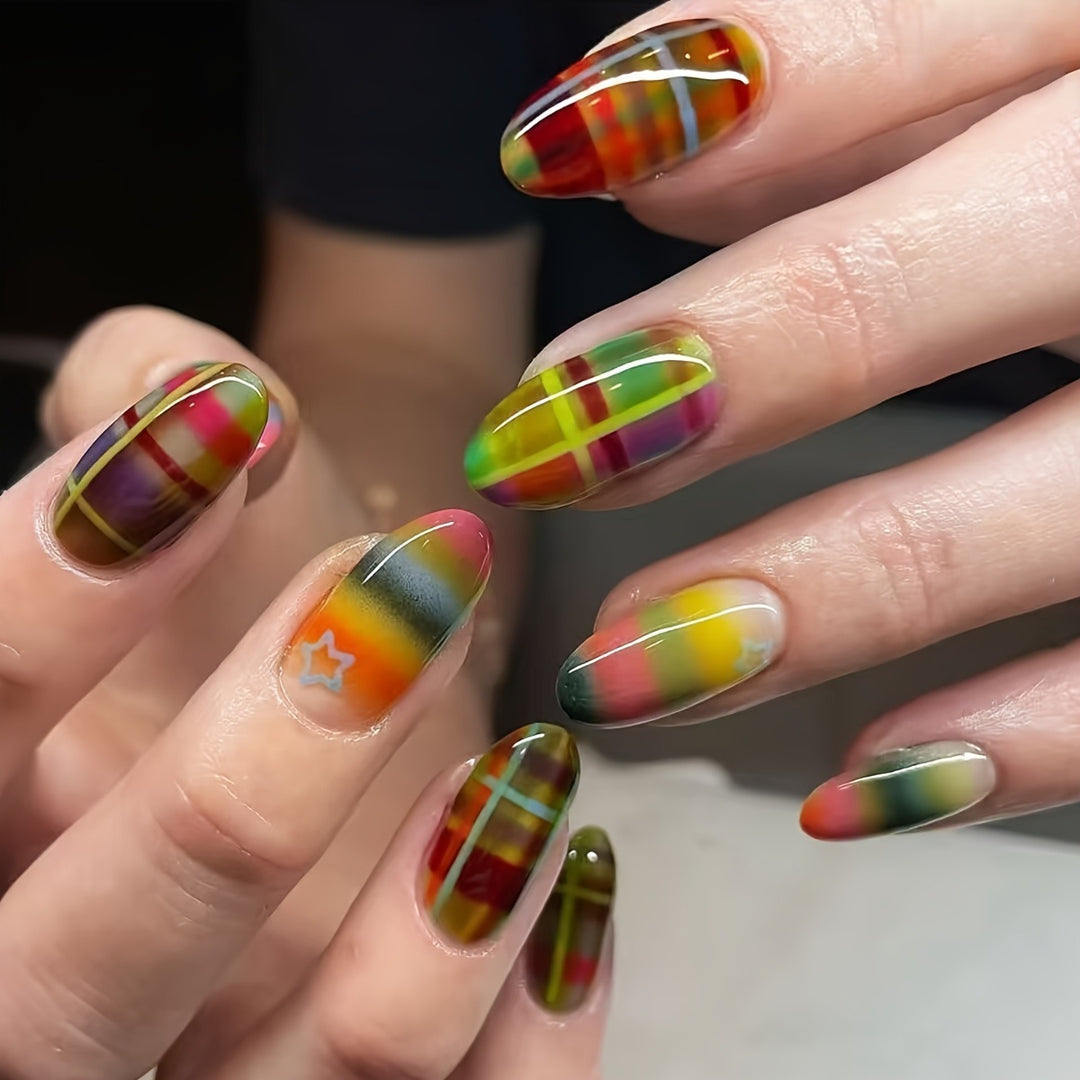 Creative artificial nails with striking plaid pattern Stornfield