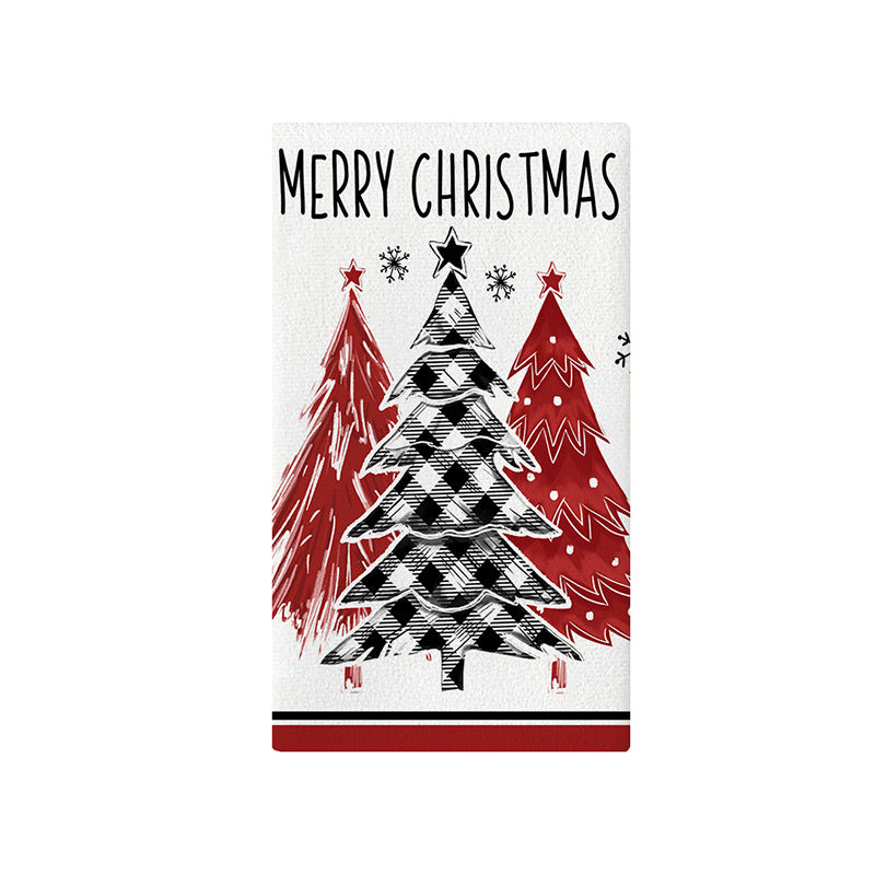 Festive Cotton-Linen Blend Kitchen Tea Towel with Scandinavian Christmas Tree Print