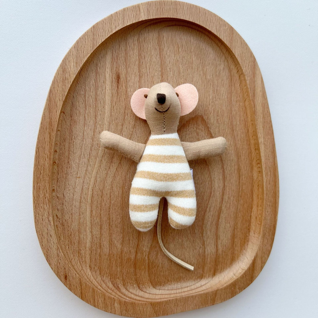 Minimalist Striped Cotton Mouse Comforter Plush with Felt Ears and Tail