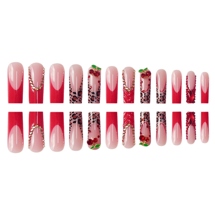Decorative Long Press-On Nail Set with Gemstone and Floral Accents Stornfield
