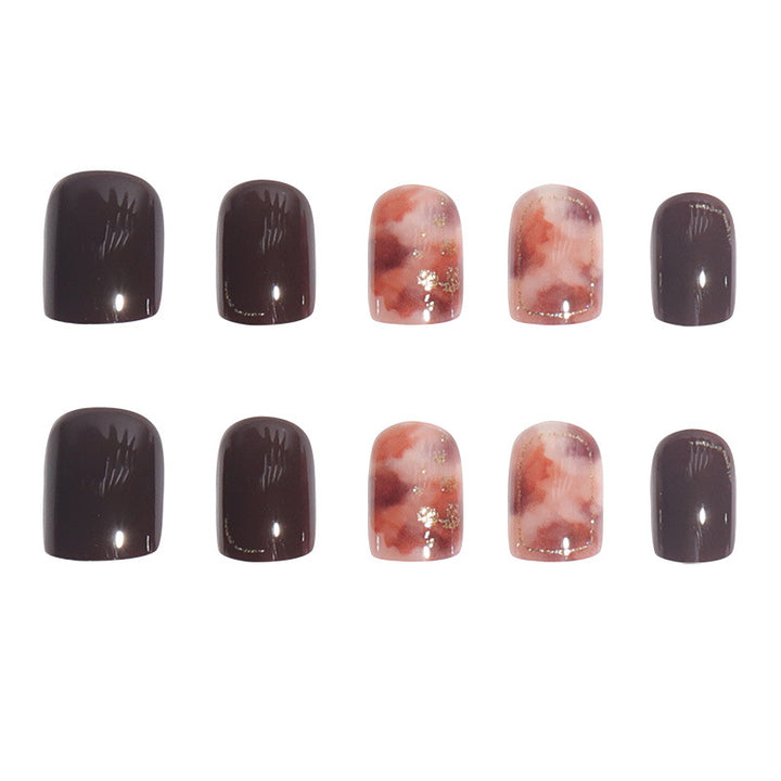 Artistic Press-On Nail Set with Marble and Metallic Accents Stornfield
