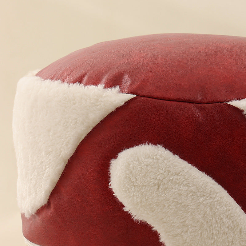 Round padded seat pouf as a floor stool with vintage leather look and teddy fleece inserts Stornfield