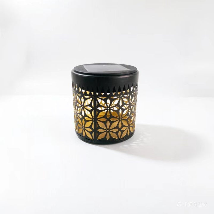 Decorative Solar-Powered Metal Lantern With Geometric Cutout And Warm LED Candle Effect Stornfield