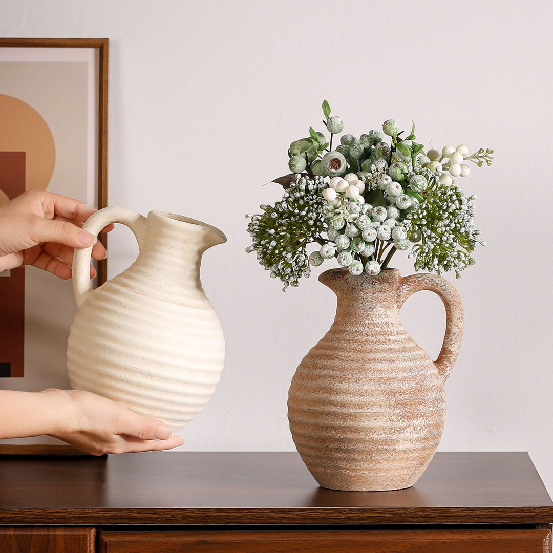 Handcrafted ceramic vase with ribbed structure Stornfield