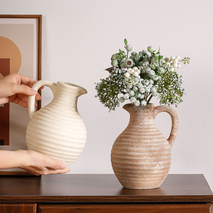 Handcrafted ceramic vase with ribbed structure Stornfield