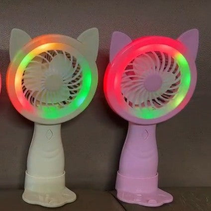 Unisex Portable Hand Fan with Creative Cat Ears and Colorful LED Lights Stornfield