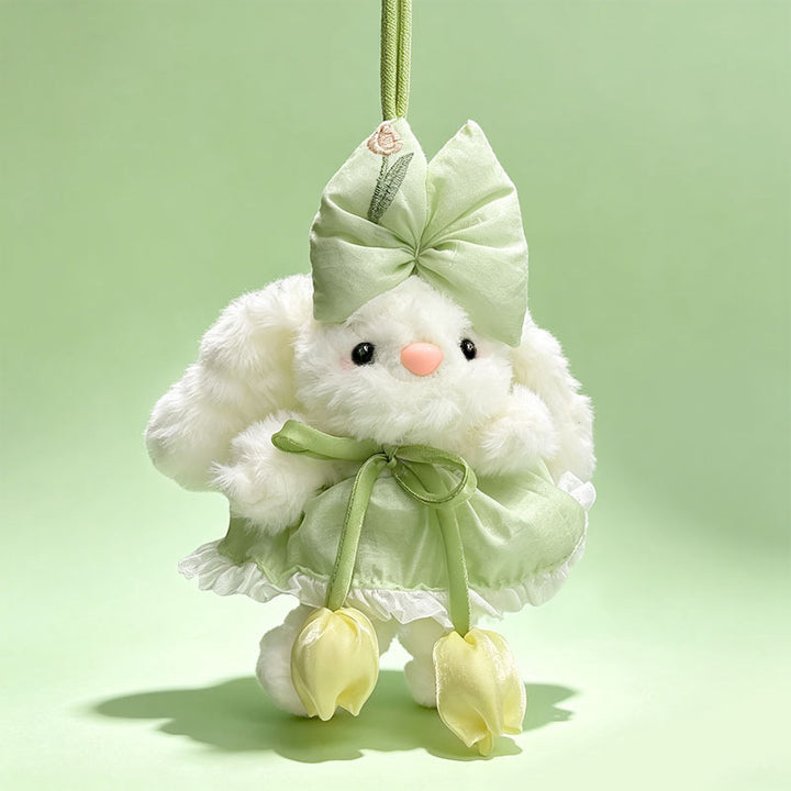 Plush Bunny Bag Charm Keychain with Decorative Bow and Floral Dress Stornfield