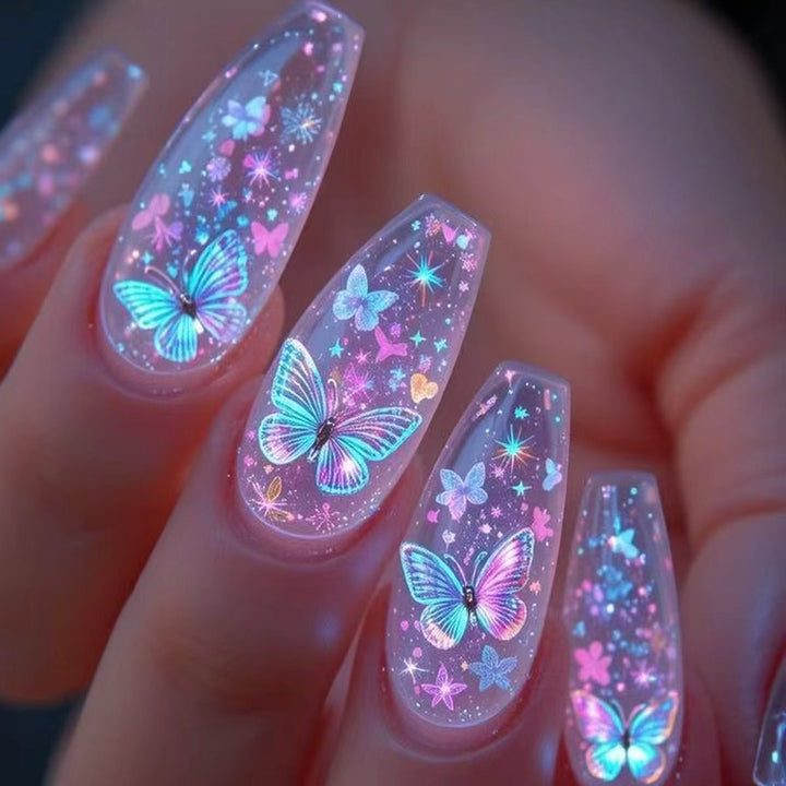 Creative press-on nails with shimmering butterfly design Stornfield