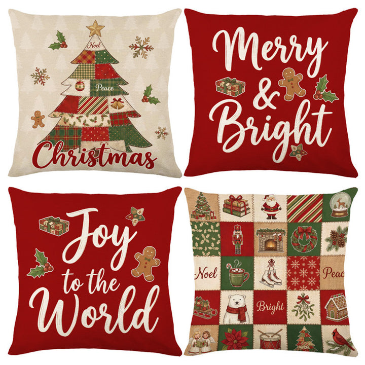 Festive Merry & Bright Holiday Decorative Throw Pillow Cover with Seasonal Icon Print
