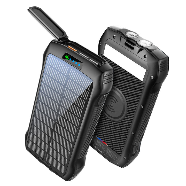 Solar-powered power bank with wireless charging function and LED flashlight Stornfield