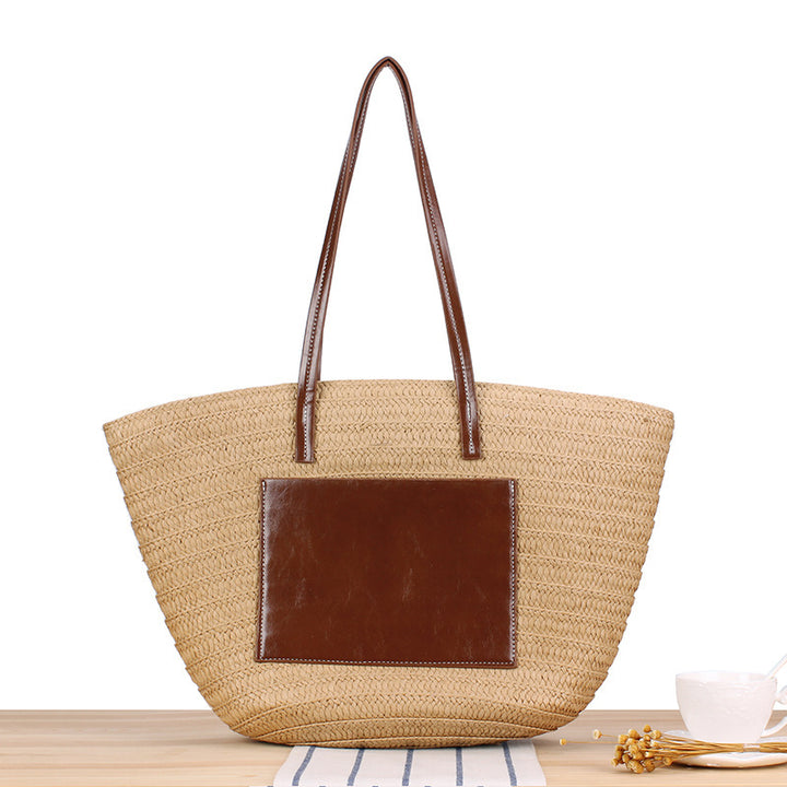 Trendy Beach Bag Made of Woven Straw and Leather Accents Stornfield