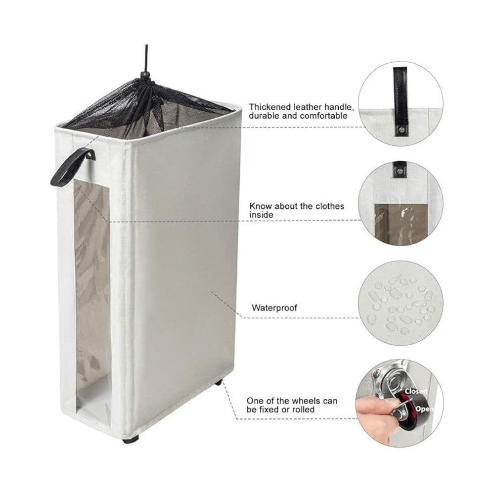 Modern laundry basket with wheels and viewing window Stornfield