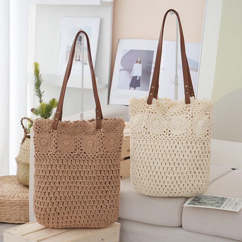 Crochet tote bag with leather handles Stornfield
