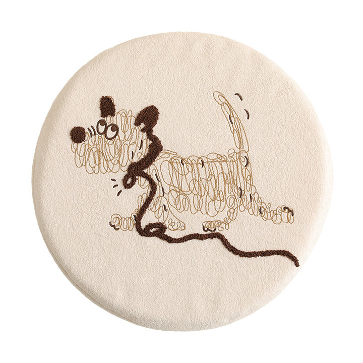 Round seat cushion with embroidered cat motif and soft microfiber cover Stornfield
