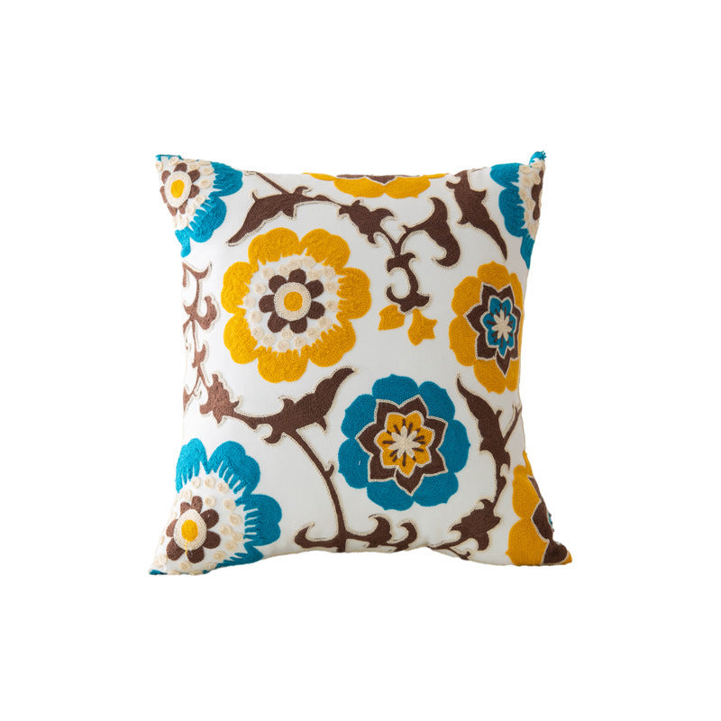 Embroidered Botanical Throw Pillow Cover