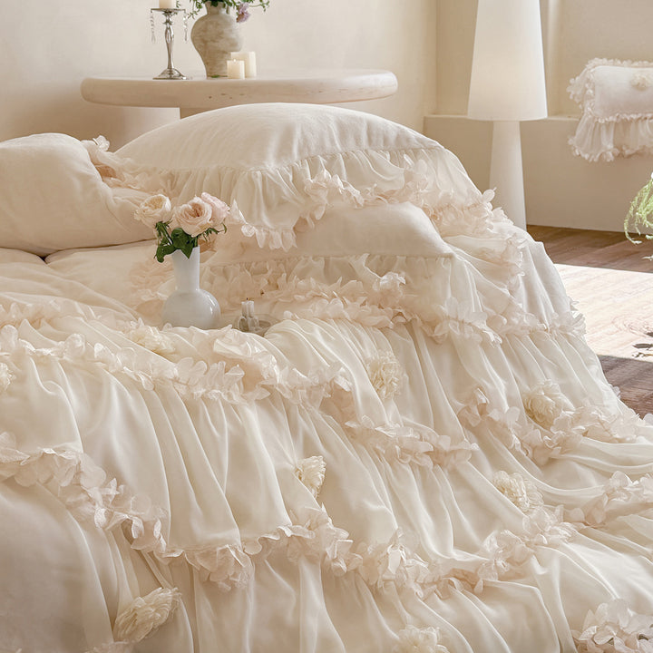 Ruffled Romantic Floral Duvet Cover Bedding Set