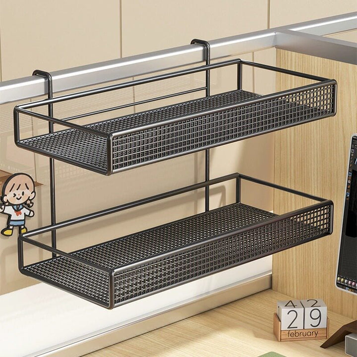 Over-Partition Mesh Hanging Shelf Organizer for Desk Cubicle with Metal Hooks