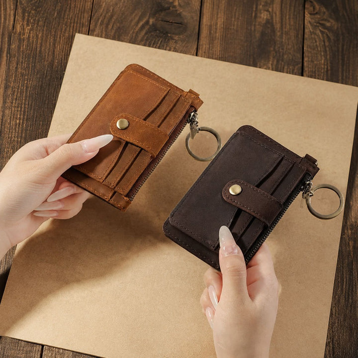 Compact Zippered Leather Cardholder