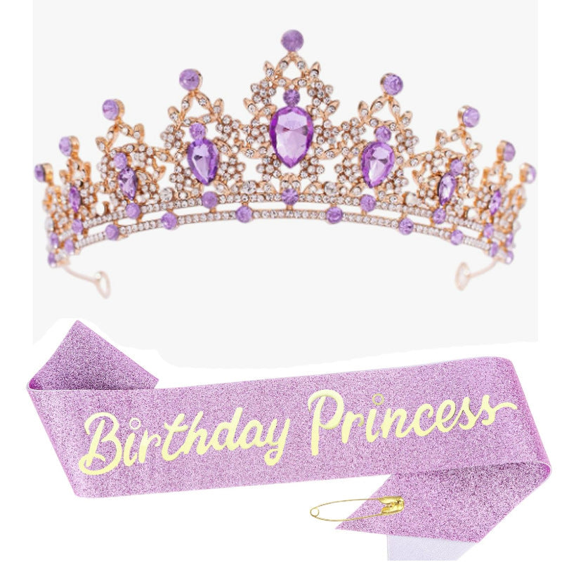 Girl crown with sparkling crystals and elegant birthday sash set Stornfield
