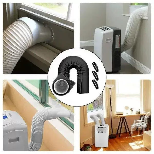 Unisex one size thermal insulating exhaust pipe sleeve with elastic cuff and adjustable straps for portable air conditioners and dryers Stornfield