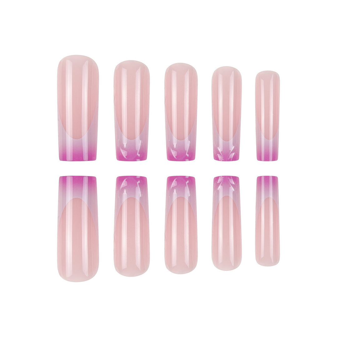 Elegant Long Acrylic Press-On Nail Set with Artistic Ombré Design Stornfield