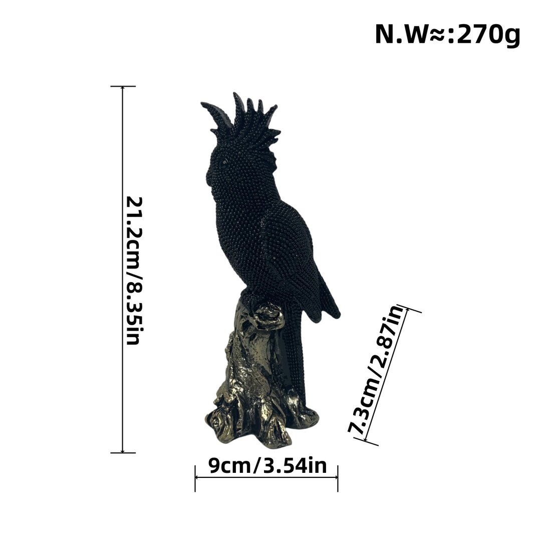 Shiny parrot figure on tree stump Stornfield