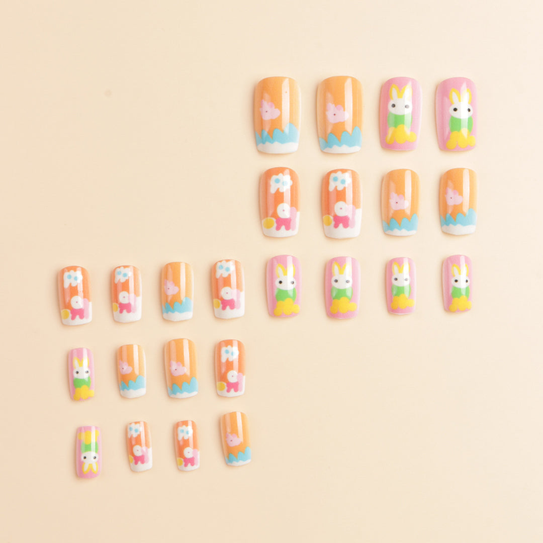 Artistic Seasonal Bunny-Themed Press-On Nail Art Stornfield