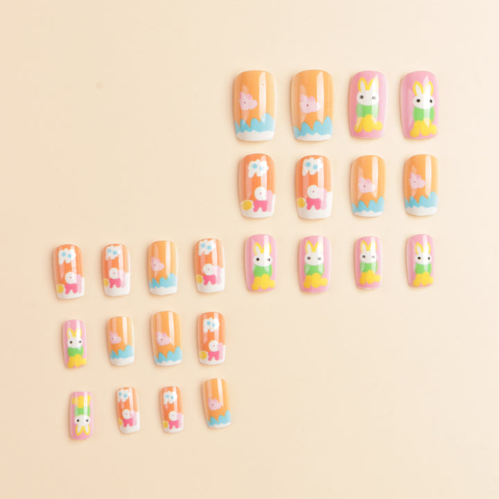 Artistic Seasonal Bunny-Themed Press-On Nail Art Stornfield