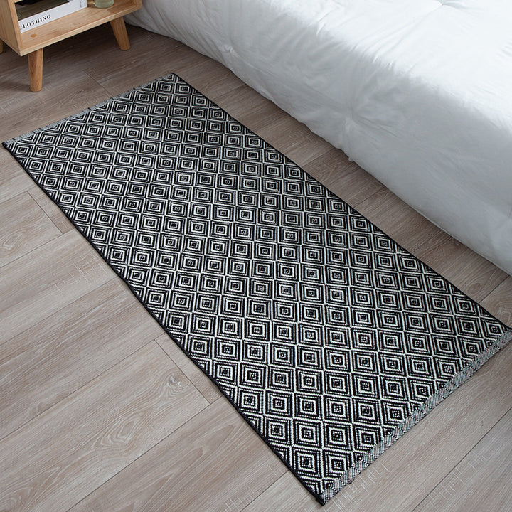 Flat-woven runner rug with check pattern and decorative border stripe Stornfield